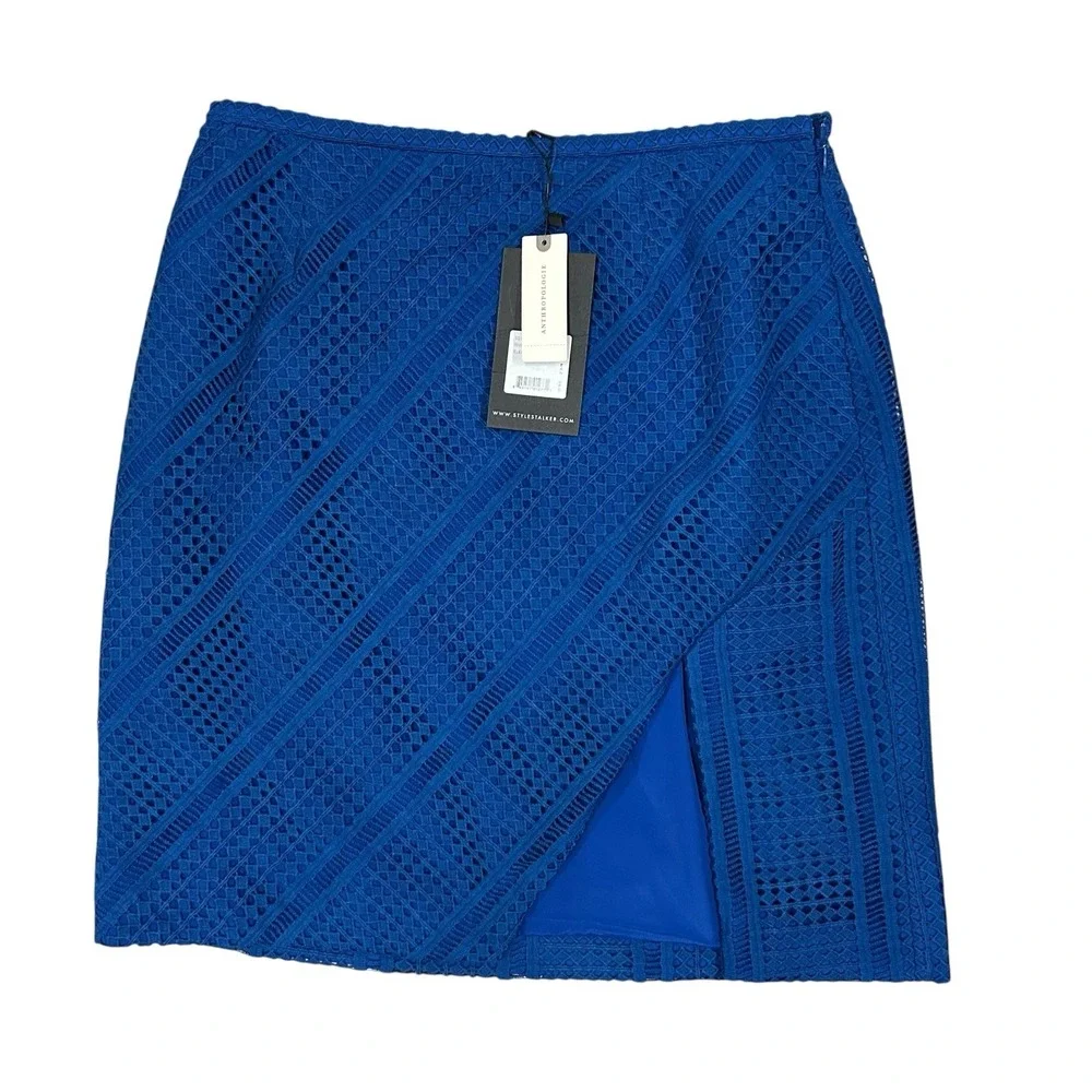Anthropologie StyleStalker Riviera Skirt‎ Women's Large Blue A-Line Textured New
